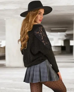 Online Ażurowy sweter damski z koronką Swetry