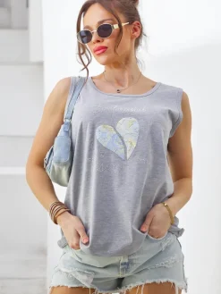 Sale Bawełniana bluzka damska na ramiączkach z serduszkiem Bluzki / Koszule / Koszulki