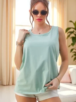 Sale Bawełniana bluzka bokserka damska na ramiączkach z koronką na plecach Bluzki / Koszule / Koszulki