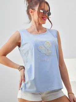 Hot Bawełniana bluzka damska na ramiączkach z serduszkiem Bluzki / Koszule / Koszulki