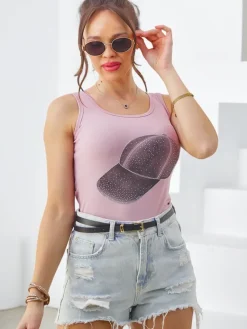 Best Bawełniana bluzka damska na ramiączkach z czapeczką Bluzki / Koszule / Koszulki