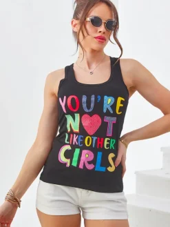 Bawełniana bluzka bokserka damska na ramiączkach z napisami Bluzki / Koszule / Koszulki