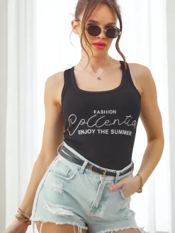 Outlet Bawełniana bluzka bokserka damska na ramiączkach Enjoy The Summer Bluzki / Koszule / Koszulki