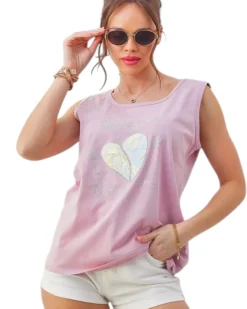 Clearance Bawełniana bluzka damska na ramiączkach z serduszkiem Bluzki / Koszule / Koszulki