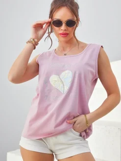 Clearance Bawełniana bluzka damska na ramiączkach z serduszkiem Bluzki / Koszule / Koszulki