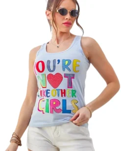 Bawełniana bluzka bokserka damska na ramiączkach z napisami Bluzki / Koszule / Koszulki