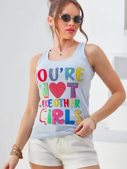 Bawełniana bluzka bokserka damska na ramiączkach z napisami Bluzki / Koszule / Koszulki