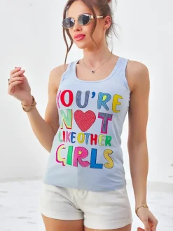 Bawełniana bluzka bokserka damska na ramiączkach z napisami Bluzki / Koszule / Koszulki