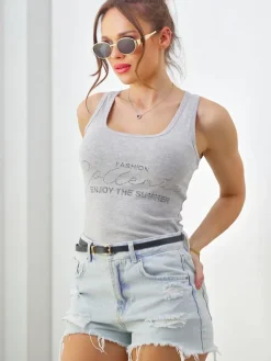 New Bawełniana bluzka bokserka damska na ramiączkach Enjoy The Summer Bluzki / Koszule / Koszulki