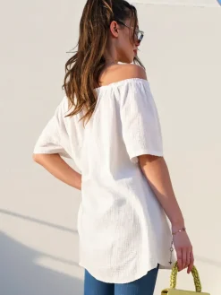 Hot Bawełniana bluzka damska a'la hiszpanka z ozdobnymi guzikami Bluzki / Koszule / Koszulki