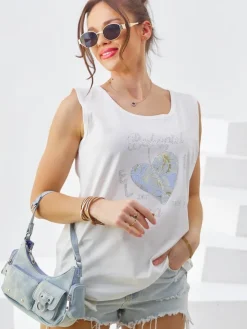 Hot Bawełniana bluzka damska na ramiączkach z serduszkiem Bluzki / Koszule / Koszulki