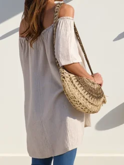 Clearance Bawełniana bluzka damska a'la hiszpanka z ozdobnymi guzikami Bluzki / Koszule / Koszulki