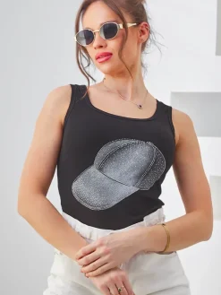 Clearance Bawełniana bluzka damska na ramiączkach z czapeczką Bluzki / Koszule / Koszulki