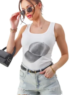Hot Bawełniana bluzka damska na ramiączkach z czapeczką Bluzki / Koszule / Koszulki