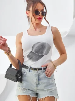 Hot Bawełniana bluzka damska na ramiączkach z czapeczką Bluzki / Koszule / Koszulki