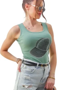 Hot Bawełniana bluzka damska na ramiączkach z czapeczką Bluzki / Koszule / Koszulki