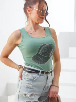 Hot Bawełniana bluzka damska na ramiączkach z czapeczką Bluzki / Koszule / Koszulki