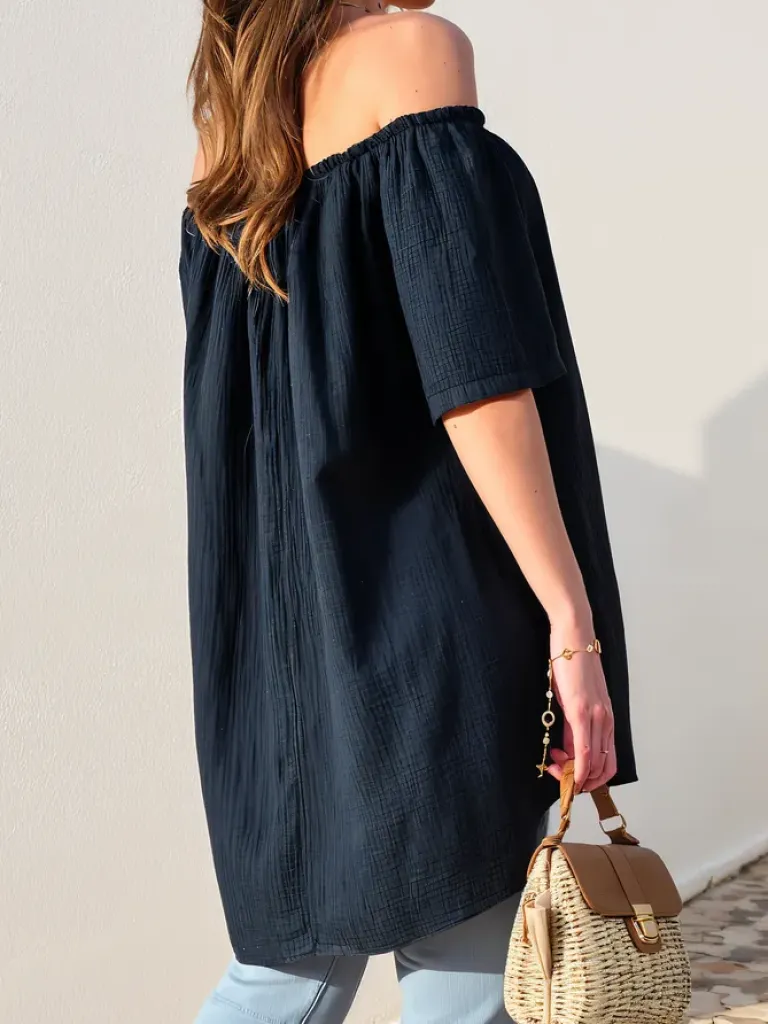 Discount Bawełniana bluzka damska a'la hiszpanka z ozdobnymi guzikami Bluzki / Koszule / Koszulki