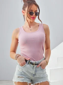 Bawełniana bluzka damska na ramiączkach z seruszkami Bluzki / Koszule / Koszulki