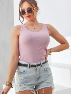 Bawełniana bluzka damska na ramiączkach z seruszkami Bluzki / Koszule / Koszulki