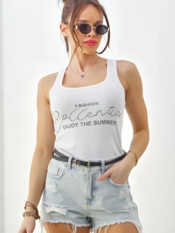 Best Bawełniana bluzka bokserka damska na ramiączkach Enjoy The Summer Bluzki / Koszule / Koszulki