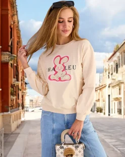 Bawełniana cienka bluza damska z printem Bluzy