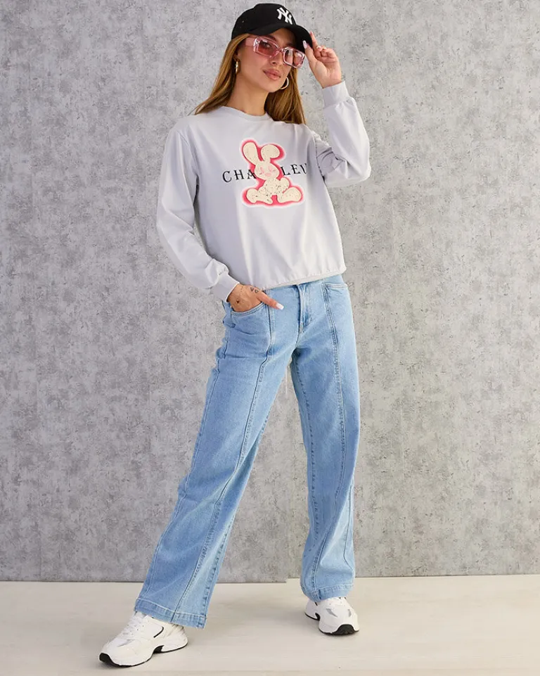 Hot Bawełniana cienka bluza damska z printem Bluzy