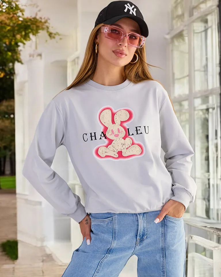 Hot Bawełniana cienka bluza damska z printem Bluzy