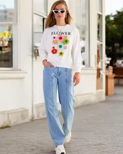 Sale Bawełniana cienka bluza damska z printem Bluzy