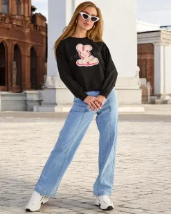 Discount Bawełniana cienka bluza damska z printem Bluzy