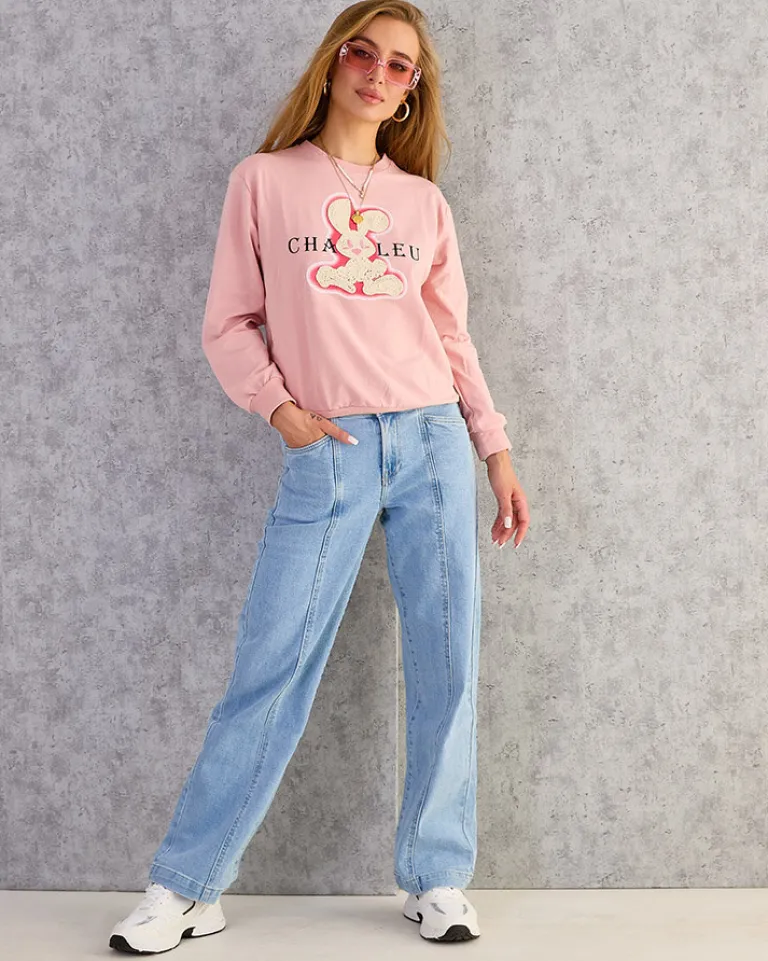 Sale Bawełniana cienka bluza damska z printem Bluzy