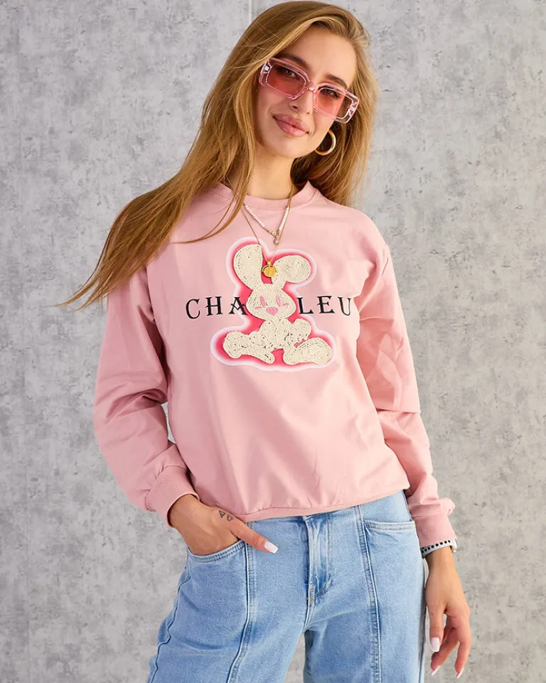 Sale Bawełniana cienka bluza damska z printem Bluzy