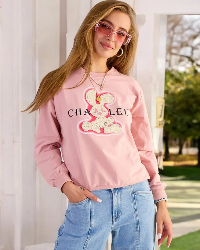 Sale Bawełniana cienka bluza damska z printem Bluzy