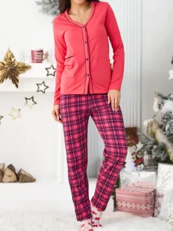 Best Bawełniana damska 2-częściowa piżama w kratkę Piżamy