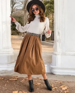 Best Bawełniana damska spódnica midi a'la sztruksowa Spódnice