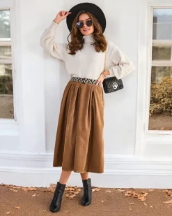 Best Bawełniana damska spódnica midi a'la sztruksowa Spódnice