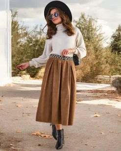 Best Bawełniana damska spódnica midi a'la sztruksowa Spódnice