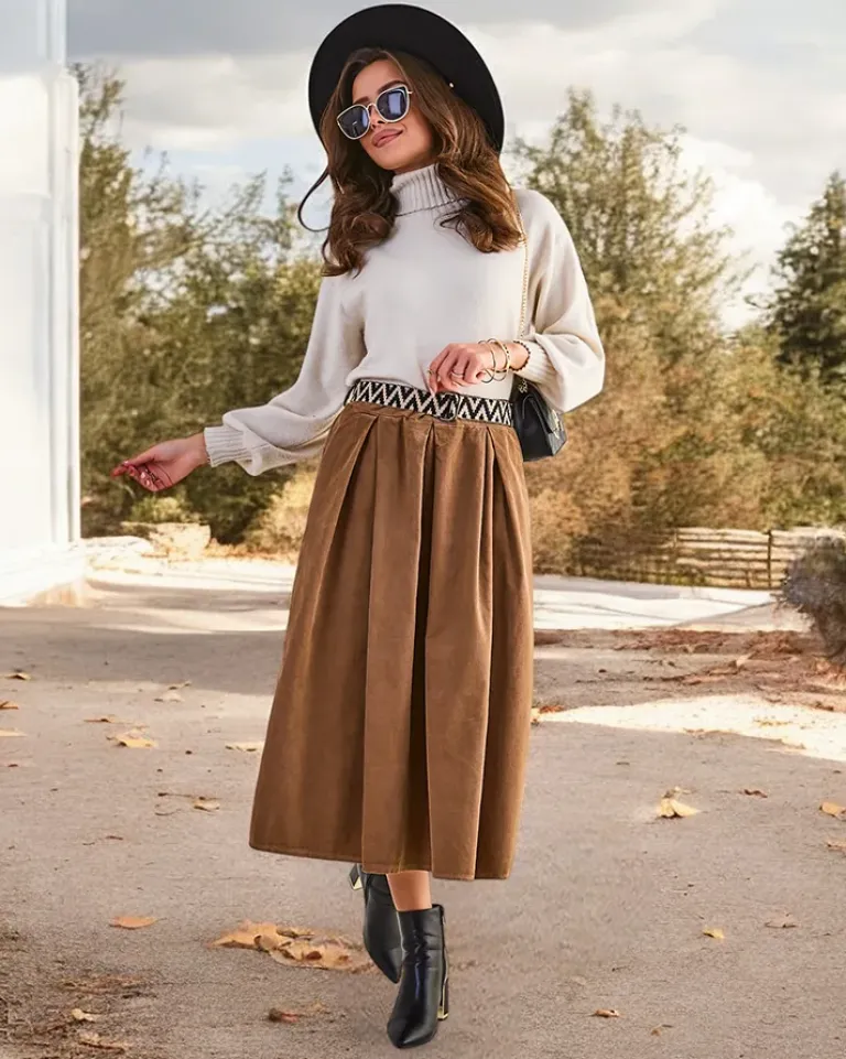 Best Bawełniana damska spódnica midi a'la sztruksowa Spódnice