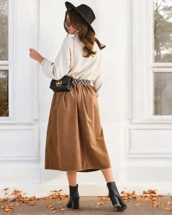 Best Bawełniana damska spódnica midi a'la sztruksowa Spódnice