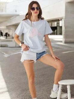 Outlet Bawełniana damska bluzka z nadrukiem Bluzki / Koszule / Koszulki