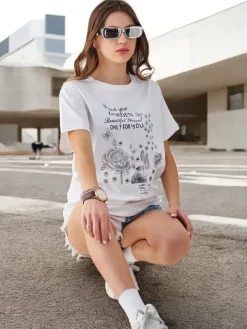 Clearance Bawełniana damska bluzka z napisem Bluzki / Koszule / Koszulki