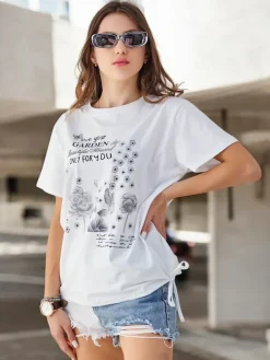 Clearance Bawełniana damska bluzka z napisem Bluzki / Koszule / Koszulki