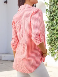 Clearance Bawełniana damska koszula w paski z wiązaniem na dole Bluzki / Koszule / Koszulki