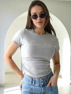 Discount Bawełniana damska bluzka z napisem Bluzki / Koszule / Koszulki