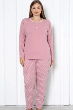 Bawełniana damska 2-częściowa piżama w kropki PLUS SIZE Piżamy