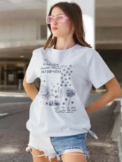 Best Bawełniana damska bluzka z napisem Bluzki / Koszule / Koszulki