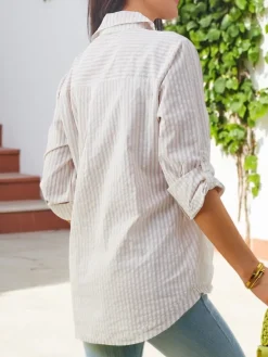 Bawełniana damska koszula w paski z wiązaniem na dole Bluzki / Koszule / Koszulki