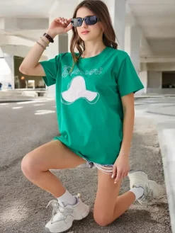 Online Bawełniana damska bluzka z nadrukiem Bluzki / Koszule / Koszulki