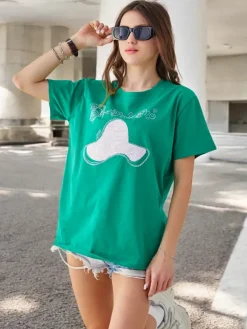 Online Bawełniana damska bluzka z nadrukiem Bluzki / Koszule / Koszulki