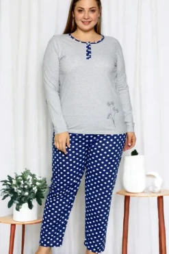 Bawełniana damska 2-częściowa piżama w kropki PLUS SIZE Piżamy